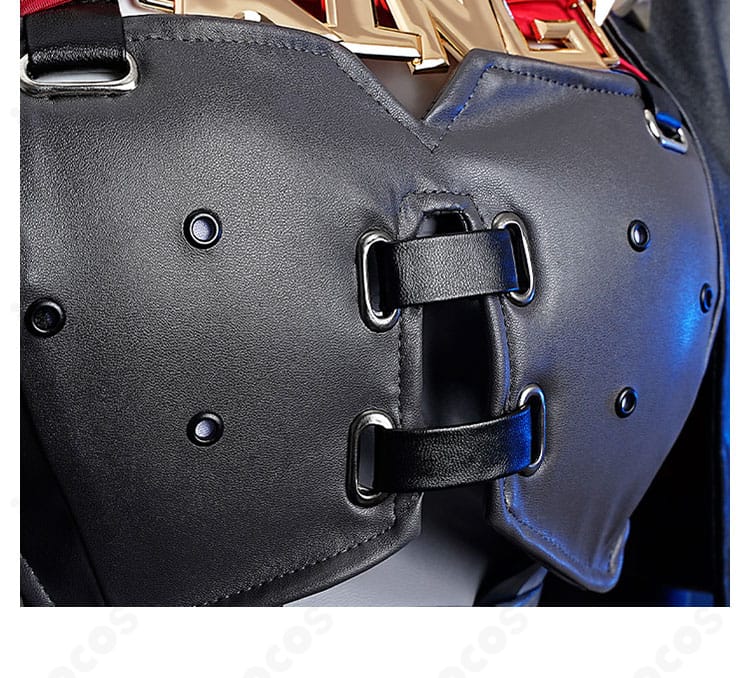 ゼンレスゾーンゼロ キング・シーザー衣装の衣襟装飾アップ。縁取りとステッチワークの仕上がりを示す画像。