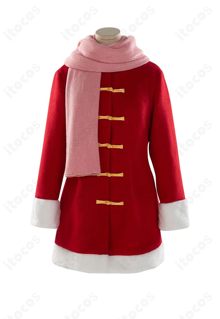 コート正面の前立てとボタン風装飾、立ち襟の形状が分かるディテール写真。