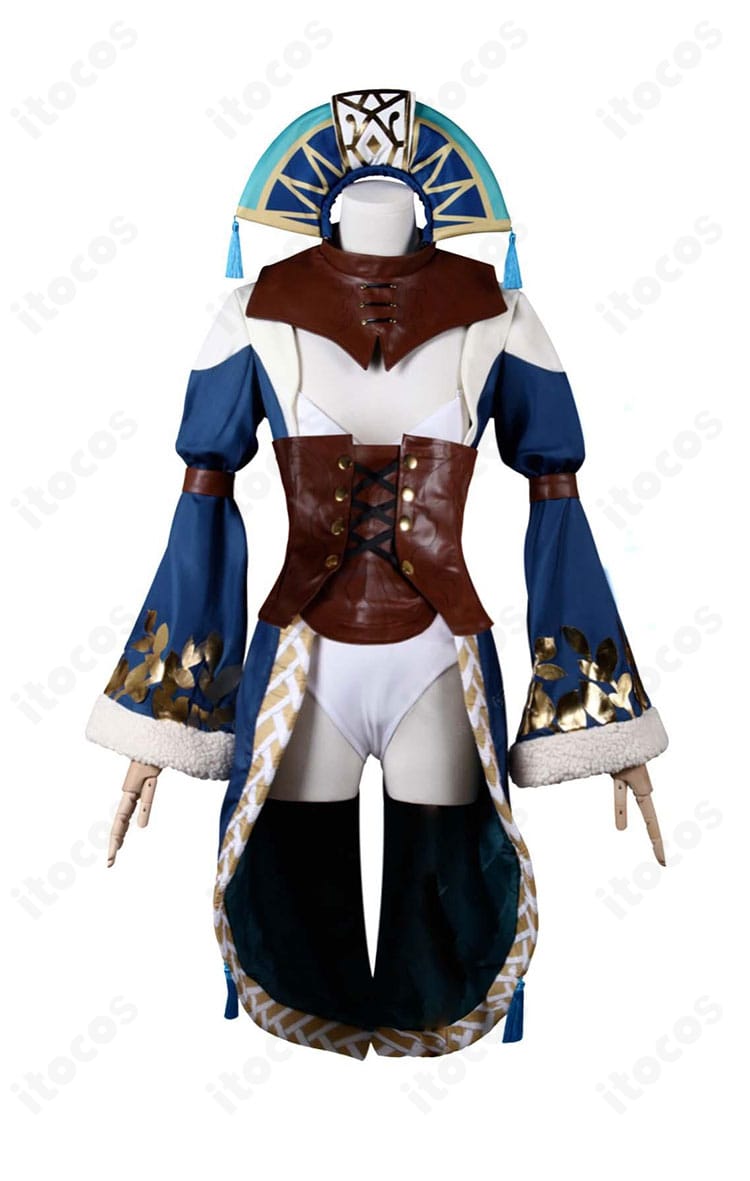 アンジェラ アークメイジ衣装の正面ディテールアップ（上着・コルセット・レオタードの質感）