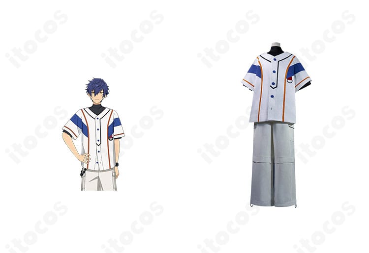 あんさんぶるスターズ！！ 漣ジュン 私服2コスプレ衣装の正面とキャラクター参照比較。配色とシルエットを忠実に再現。