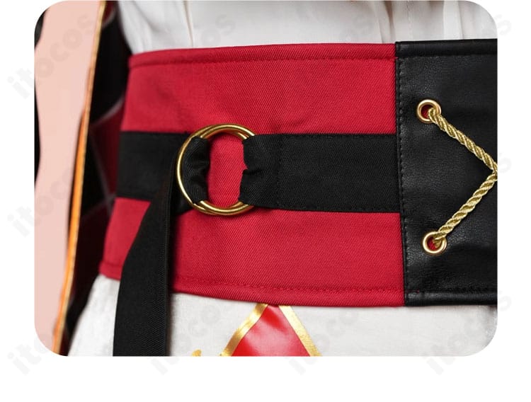 ウエストコルセットベルトの装飾・留め具の詳細。サイズ調整穴と金属パーツが分かる写真