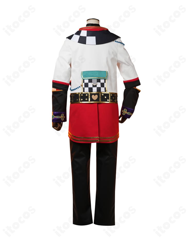 七種茨 コスプレ衣装 背面図。背中心の縫製ラインと裾の形状、ベルト位置の再現を示すディテール。