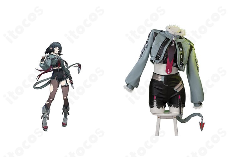 ジェーン・ドゥ コスプレ衣装のフルコーデ正面とキャラクター参考。色味・シルエットの一致がわかる比較カット