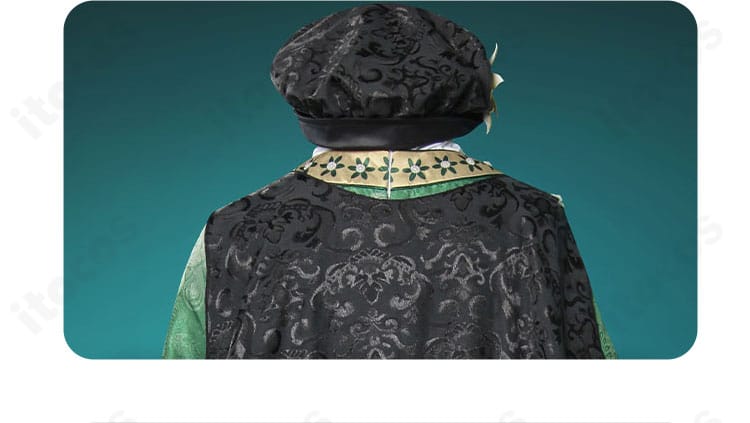 背面ディテールのアップ。背中の切り替えと装飾の仕上がりを確認