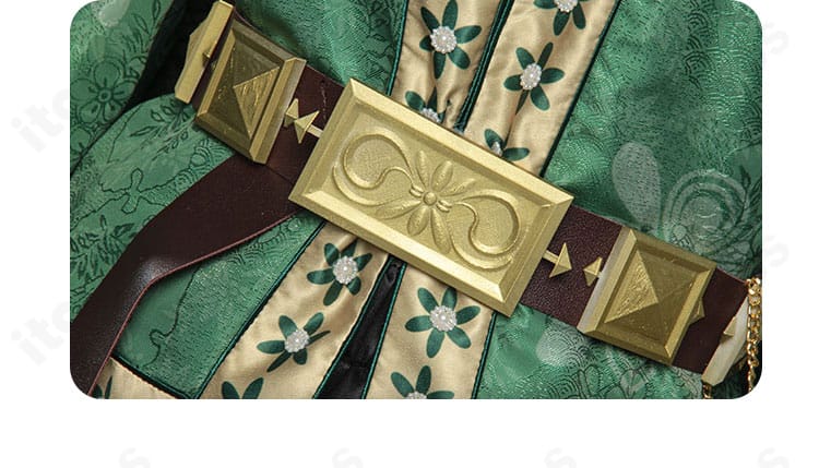 腰ベルト周りのディテール。ベルトと装飾の配置が分かるクローズアップ