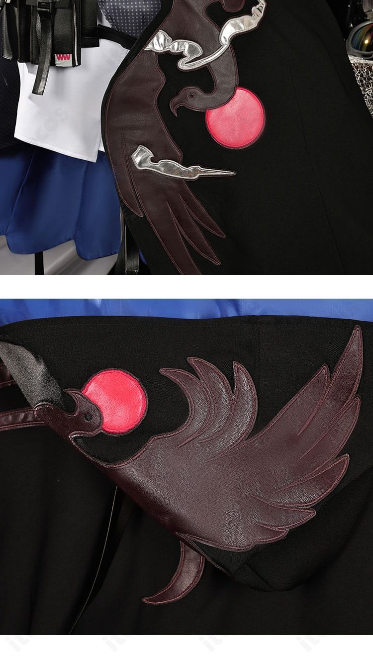 マルベリー衣装の披風（マント）装飾ディテール。素材感となめらかな仕上げを示す近接写真。