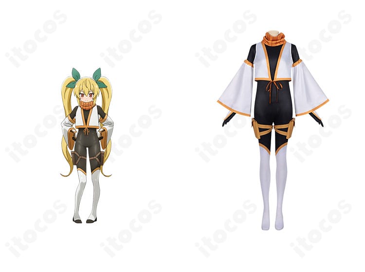 夏見叶愛のコスプレ衣装 正面とキャラクターイラストの組み合わせ。高再現のくノ一デザインと全体バランスが分かる画像