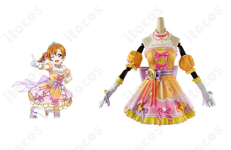 高坂穂乃果「年越しライブ♪」コスプレ衣装の正面フルセットとキャラクター比較。スクフェス衣装の配色と装飾を忠実に再現。