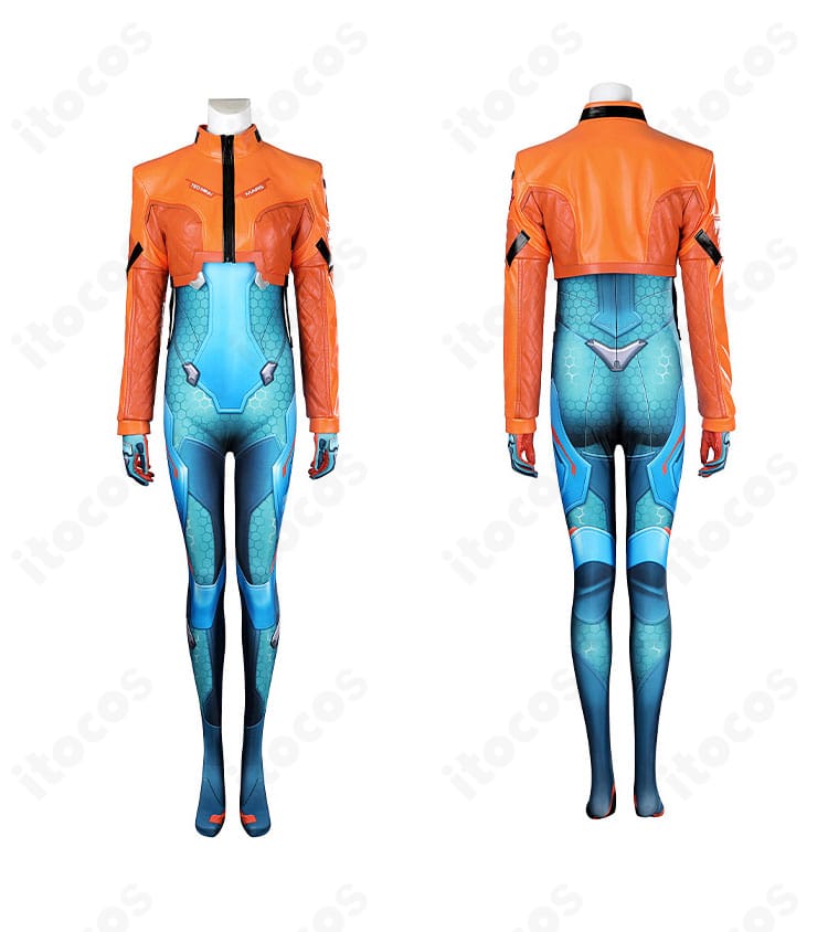 正面と背面のシルエットが分かる、ジュノ衣装の全身カット（トップス＋キャットスーツ）