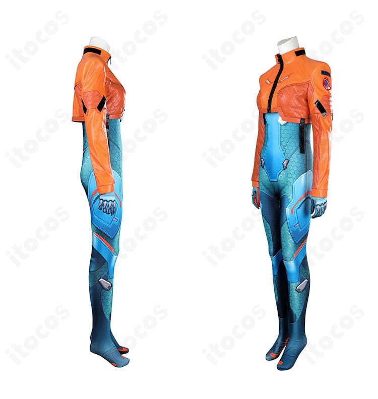 側面から見たジュノ衣装のライン設計と配色のディテール