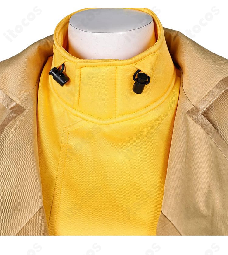 オーバーウォッチ2 ベンチャー コスプレ衣装の襟元・ネックライン装飾の接写。質感と配色を強調