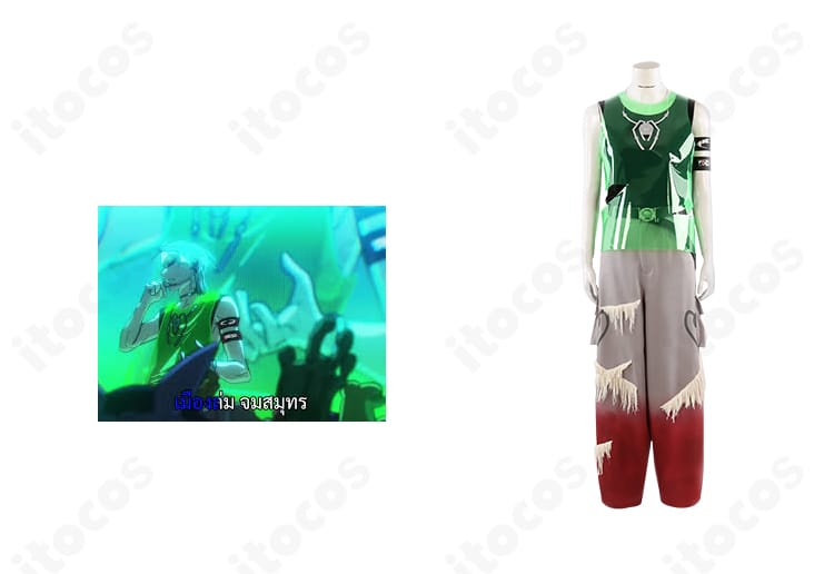 ALIEN STAGE ティル ROUND7コスプレ衣装の正面全体とキャラクターイラスト比較。重ねタンクとアクセで高再現を強調。