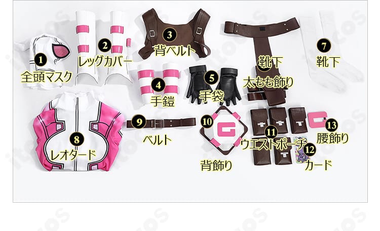 グウェン・プール衣装のサイズ展開と採寸ガイド図