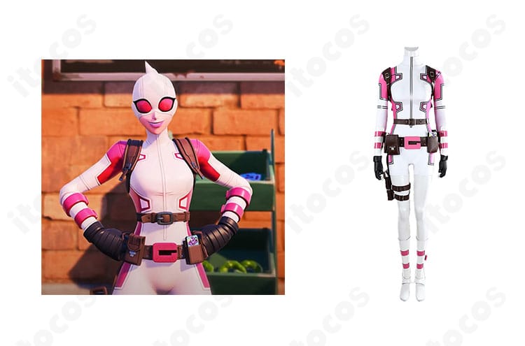 グウェン・プールのキャラクターと並んだコスプレ衣装正面全体像