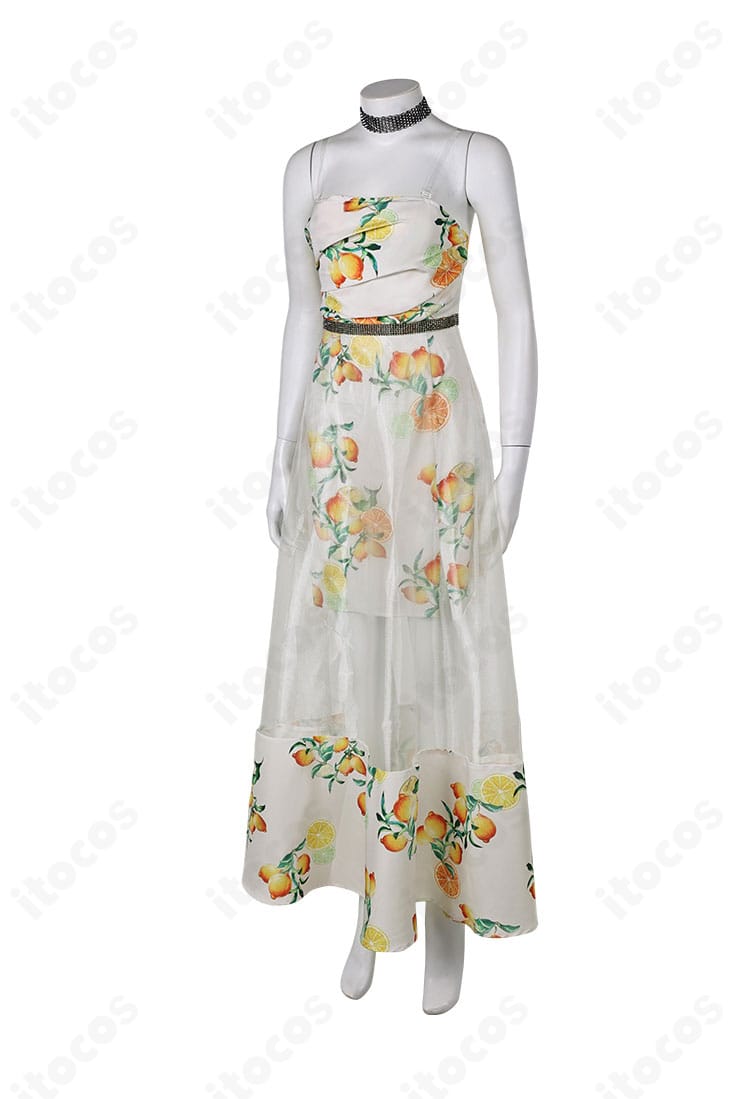 シトラスドレス左側面。ウエストラインとスカートの落ち感が見えるサイドシルエット。