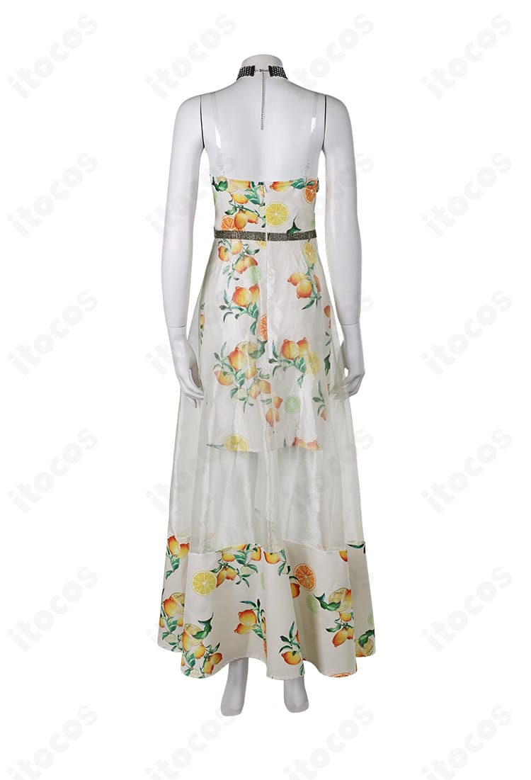 エアリス・ゲインズブール シトラスドレス背面。背中のラインと裾の広がり、装飾配置を詳細に表示。