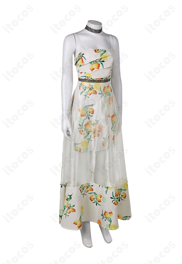 シトラスドレス右側面。装飾の立体感と袖周りの収まりを確認できる角度。