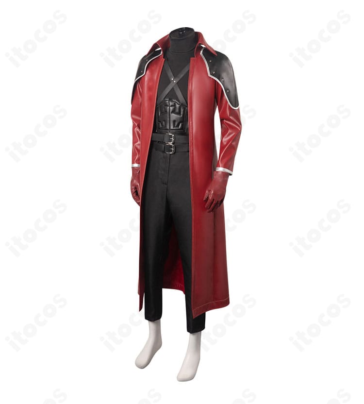 ジェネシス・ラプソードス衣装の側面。肩鎧の立体感とコートのライン、ベルト位置などディテールを確認できる画像。