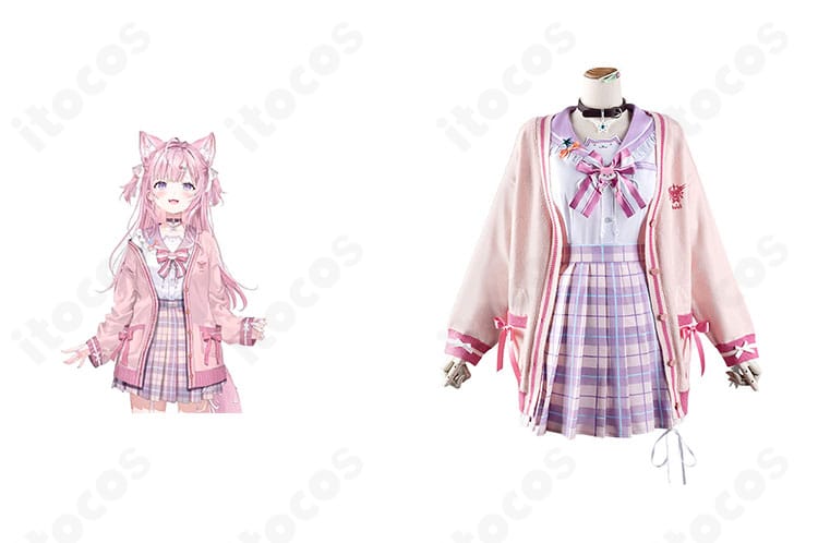 ホロライブ 博衣こよりの白衣コスプレ衣装を正面で合わせた全体像。高発色の生地と装飾でキャラの雰囲気を忠実に再現。