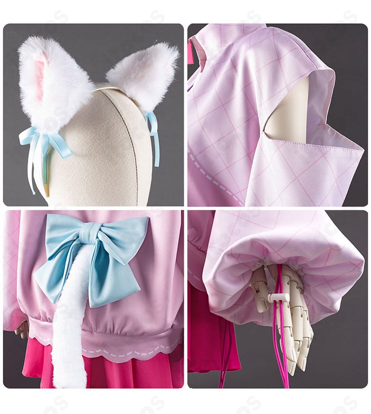 天王寺璃奈の頭飾り・肩袖・背面装飾・袖口の細部をまとめたカット。アクセサリーの質感と縫製の仕上がり。