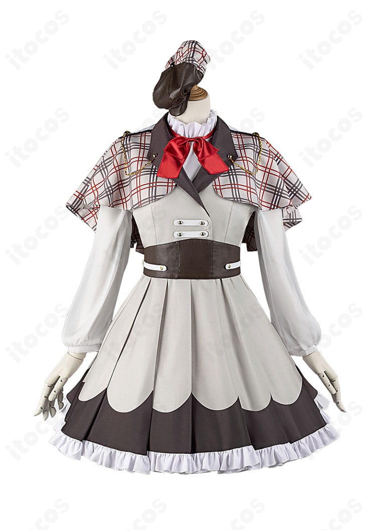 上原歩夢コスプレ衣装の正面アップ。ワンピースとコルセットのディテールが際立つ構成