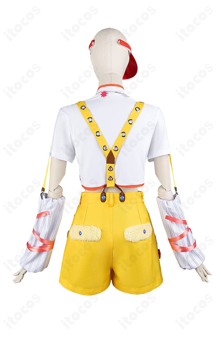 藤田ことね Yellow Big Bang 衣装の背面。サスペンダー配置や背面装飾、後ろ姿のラインを忠実再現。