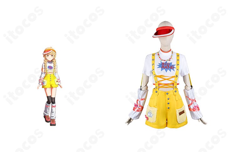 学園アイドルマスター 藤田ことね「Yellow Big Bang」衣装とキャラクター比較画像。色味・装飾位置・シルエットの再現度を確認できます。