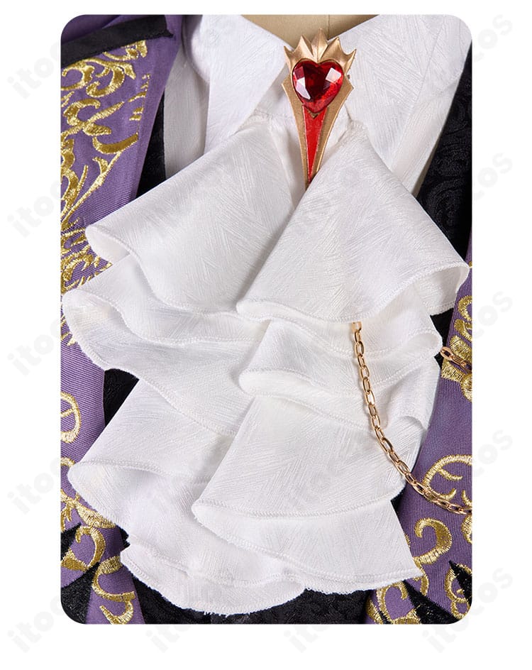 Identity V フレデリック・クレイバーグ 衣装の襟飾りとネクタイのクローズアップ。立体感ある結びと金属調パーツがポイント。