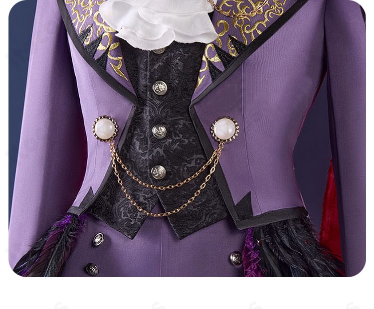 Identity V フレデリック・クレイバーグ 衣装の門襟装飾の詳細。上質サテンと装飾トリムで高級感を演出。