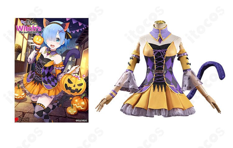 レムのメイドコスプレ衣装とキャラクターイメージの組み合わせ画像。清楚なシルエットを高再現したセットの全体像。