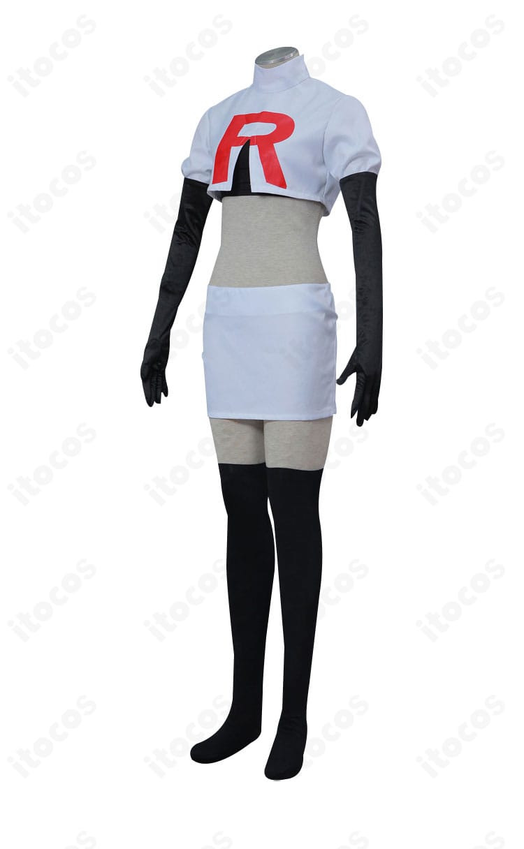 ポケットモンスター ムサシ コスプレ衣装の側面。ショートトップスとタイトスカートのバランス、袖と手袋のラインを確認可能。