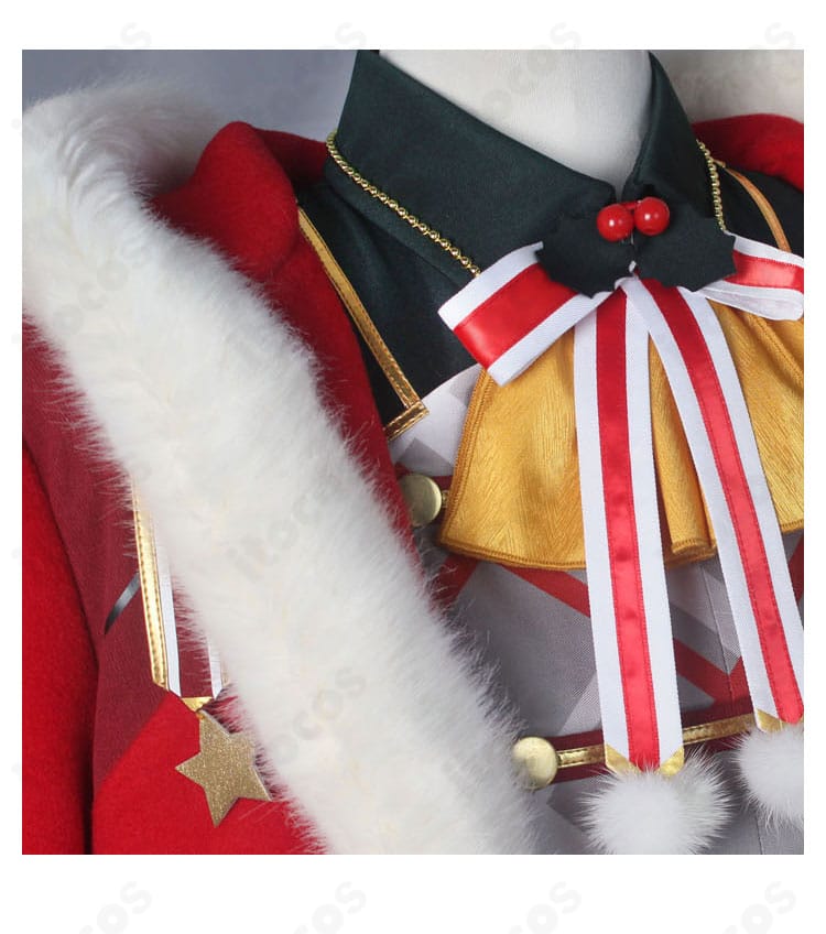 襟の装飾アップ。ファー風の襟元と刺繍風意匠が映える、冬らしい仕上がりのディテール写真