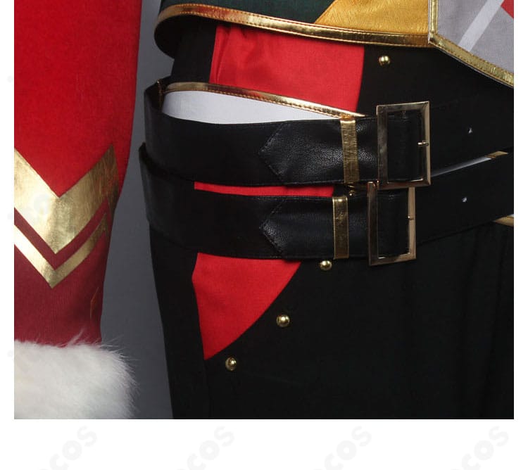 腰帯装飾の近接写真。サンタスタイルを強調するアクセントパーツの質感がわかる画像