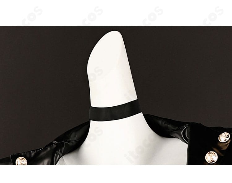 芳澤かすみ 怪盗服コスプレ衣装のチョーカー装飾ディテールのクローズアップ