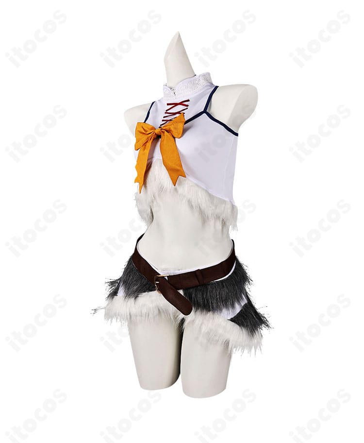 回復術士のやり直し セツナ コスプレ衣装の側面。ベルト位置と袖・アームカバーのシルエットが分かるアングル。