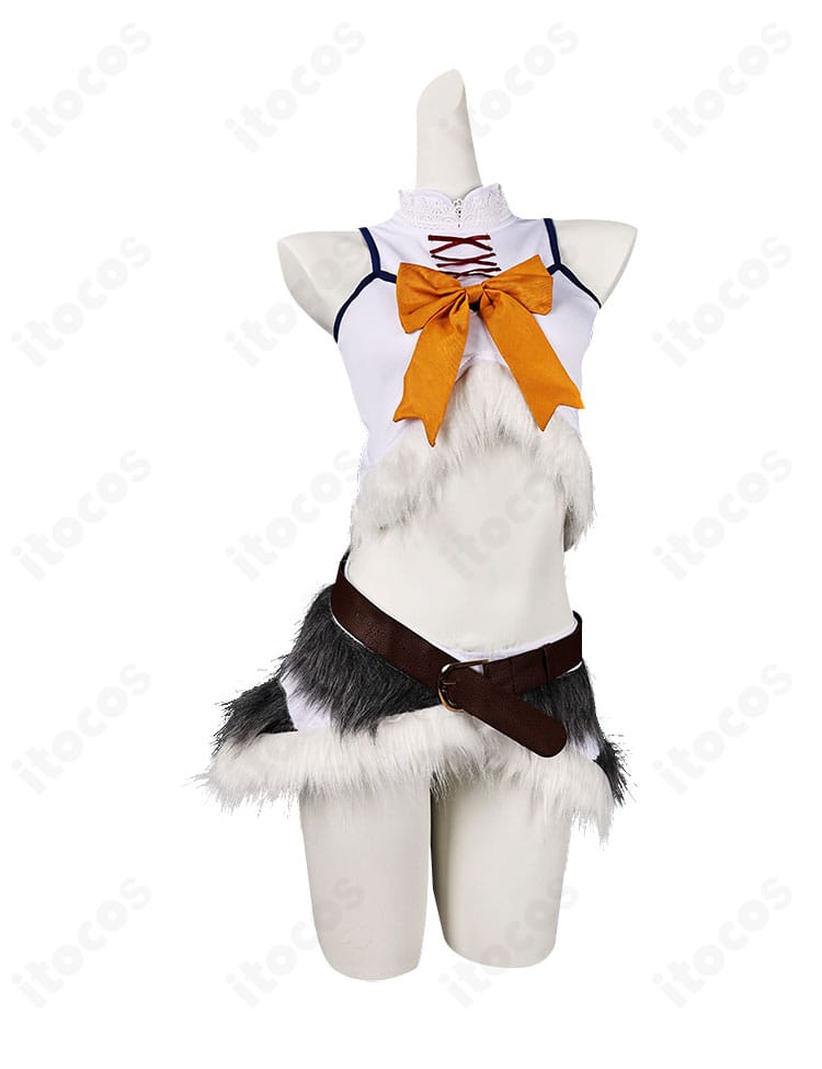 回復術士のやり直し セツナ 氷狼族衣装の正面全体図。胸元の蝶結びとトップスの発色、スカートのラインを確認。