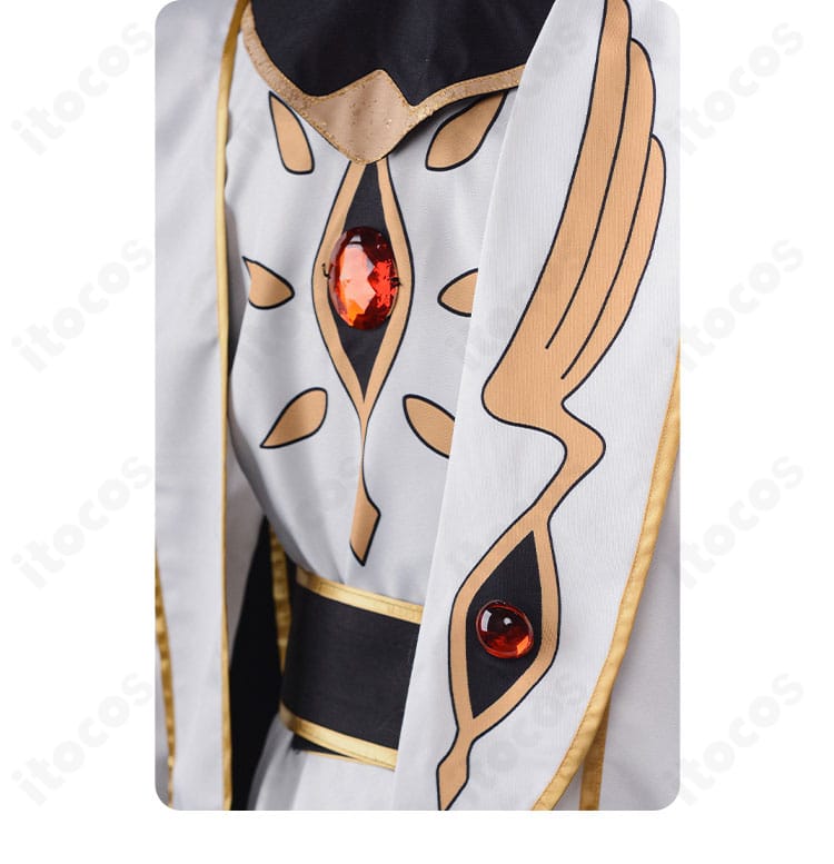 背面ディテールの近接。背中の装飾配置と生地の落ち感がわかるルルーシュ皇帝コスチューム。