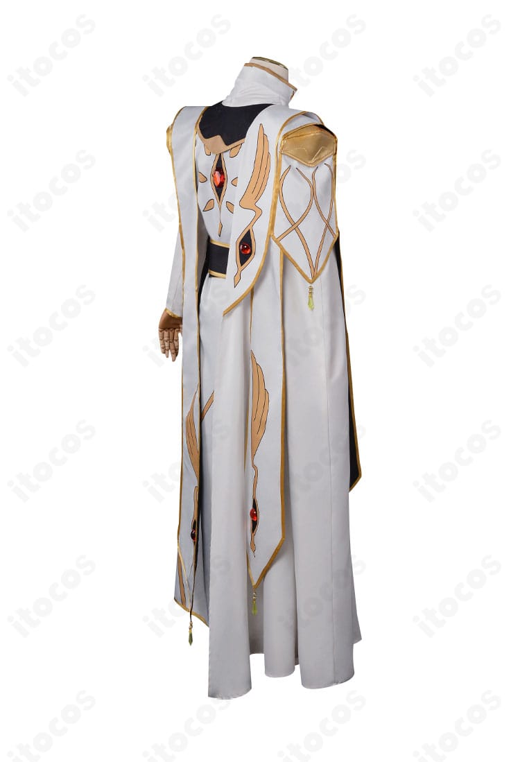 ルルーシュ皇帝衣装の側面。腰回りから裾へ流れるラインとマントのボリュームを確認できる画像。