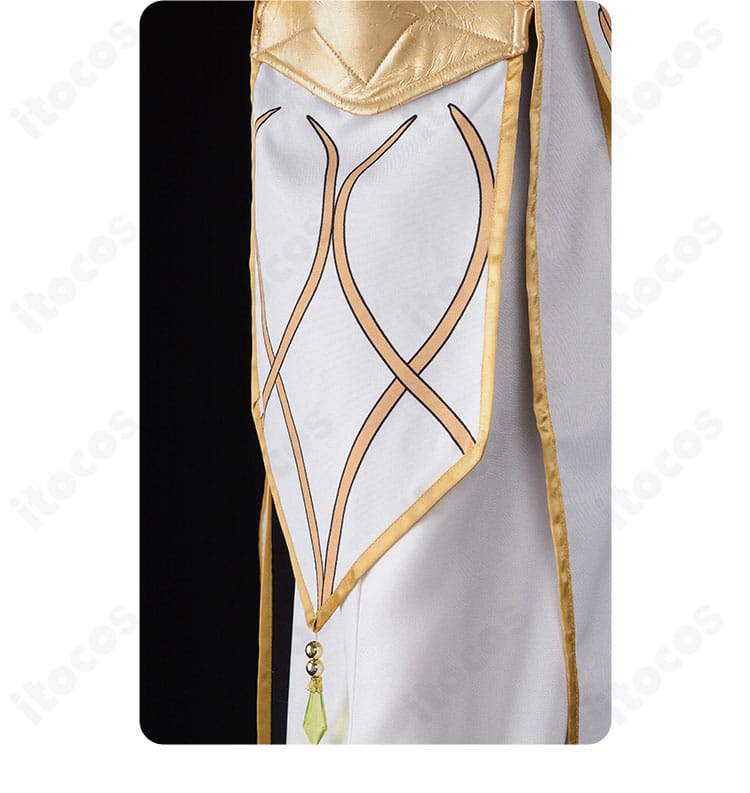 肩飾りディテールの接写。上品な光沢感と立体感が映えるルルーシュ皇帝コスプレの肩装飾。