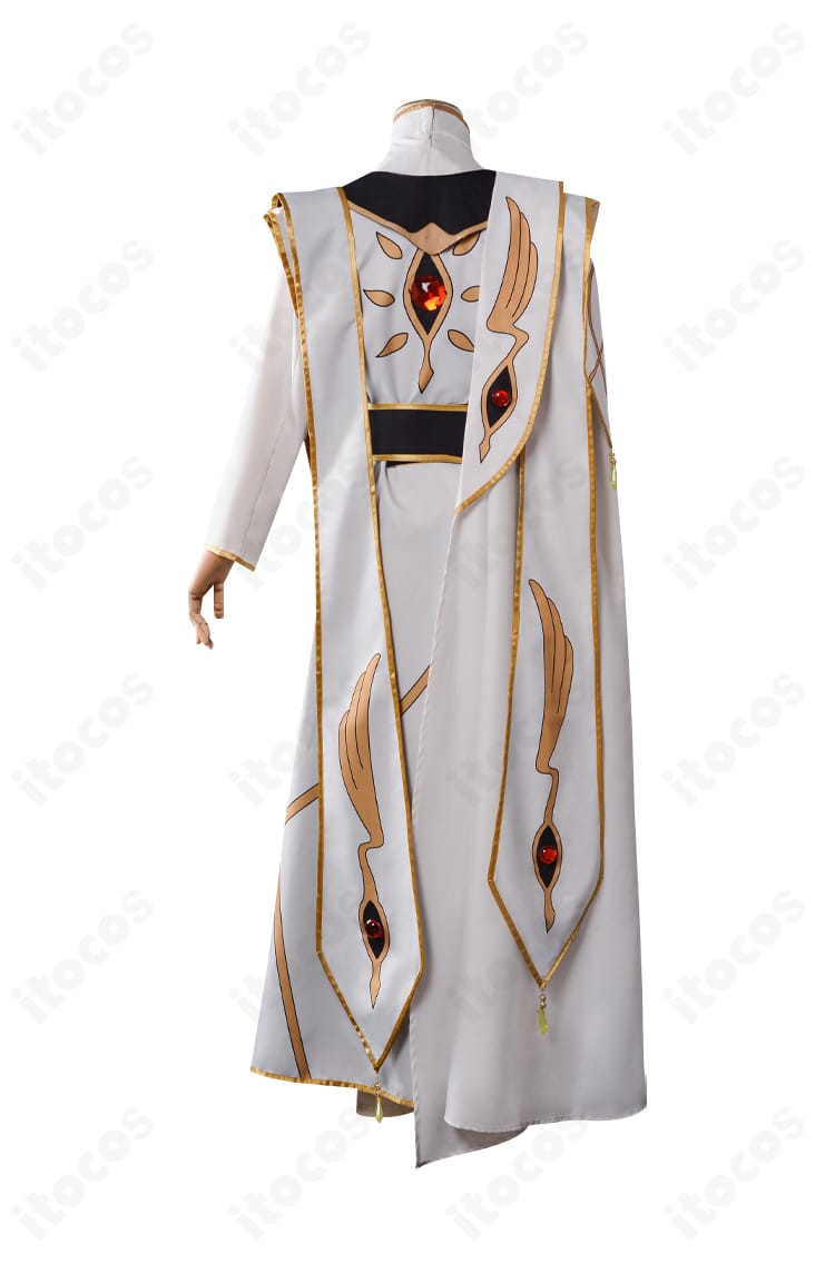 ルルーシュ皇帝衣装の背面。長マントと背面装飾、肩飾りの位置関係が見える商品写真。