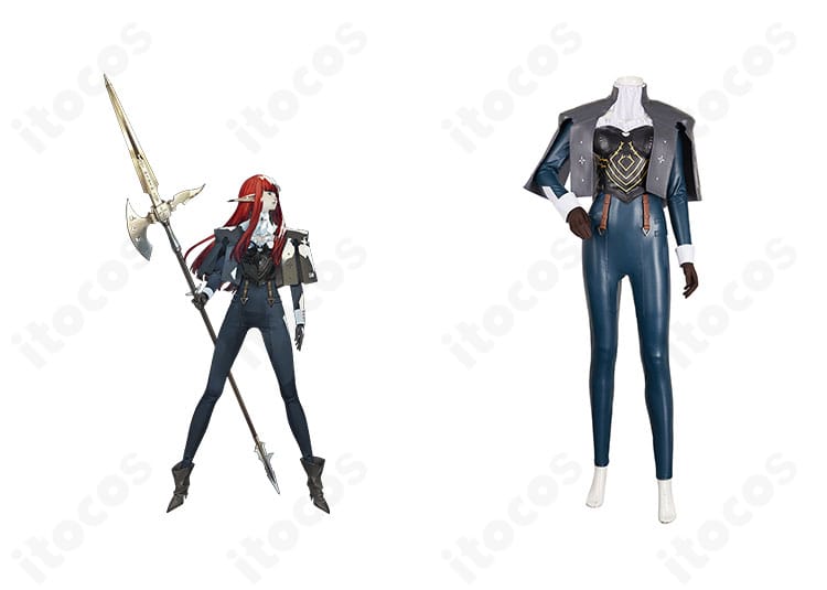 メタファー：リファンタジオ ヒュルケンベルグ初期衣装の正面全景。キャラクターイメージと衣装ディテールを融合したカット。