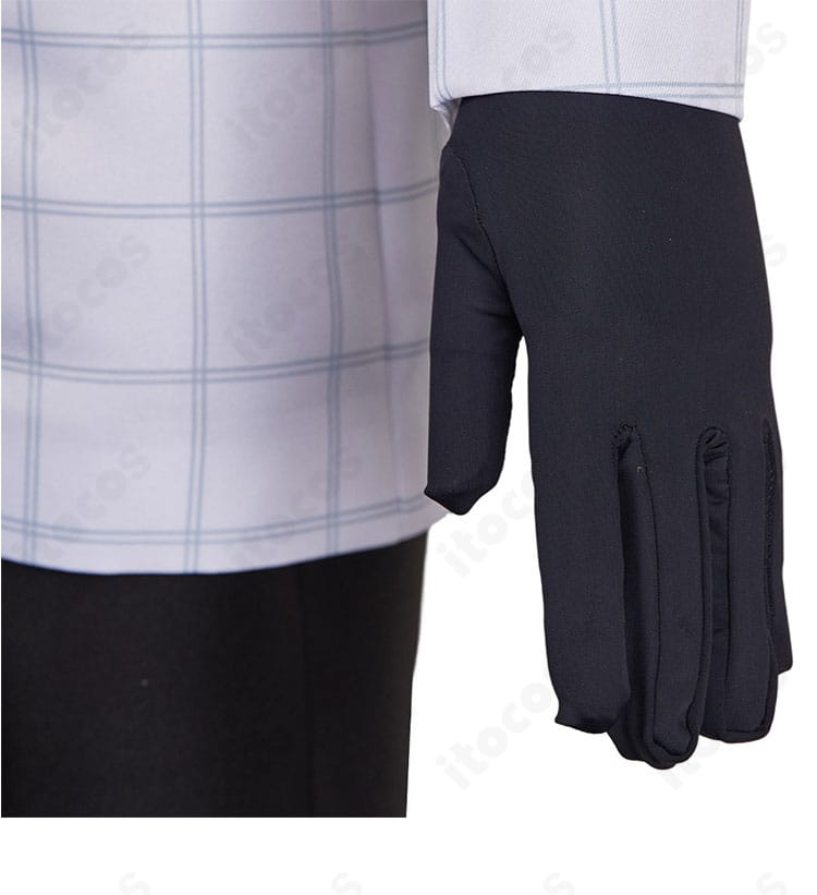 ストロールの手袋ディテール。指先の形状と甲部分のデザイン、衣装との統一感を表す近接カット。