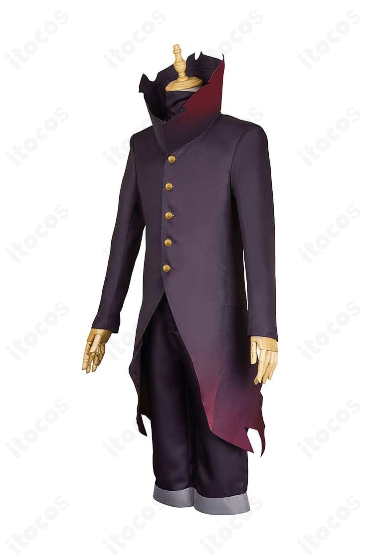 高倉健（オカルン）変身コスプレ衣装の左側面。ベルト位置と裾の落ち感が見える画像