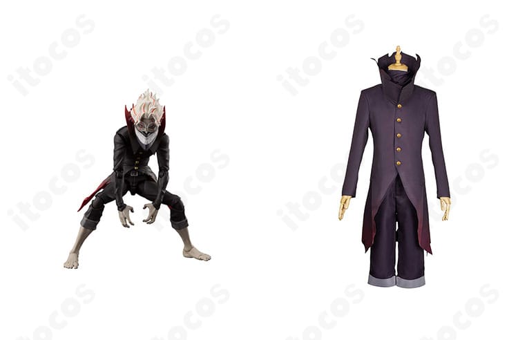 ダンダダン 高倉健（オカルン）変身コスプレ衣装の正面全体とキャラクターイメージの融合カット