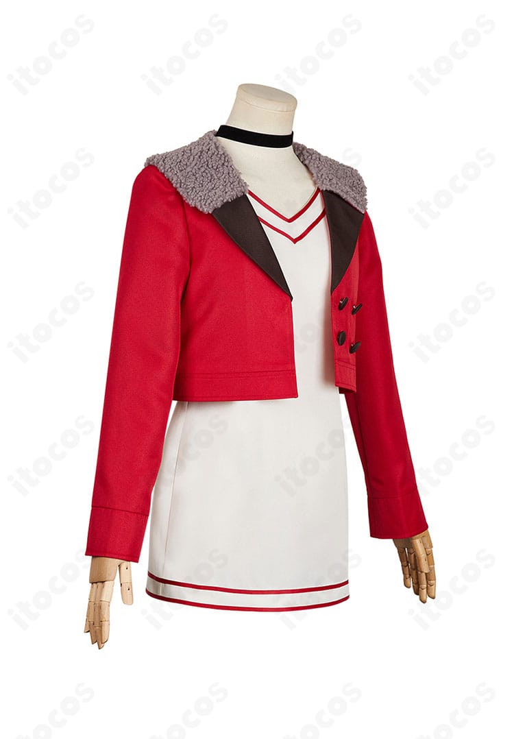 ダンダダン 綾瀬桃 コスプレ衣装 右側面。コートとワンピースのレイヤーによるすっきりしたシルエット