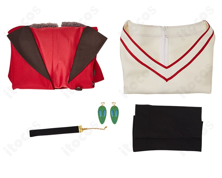 ダンダダン 綾瀬桃 コスプレ衣装 セット内容一式。コート・ワンピース・靴下・耳飾り・チョーカーの確認