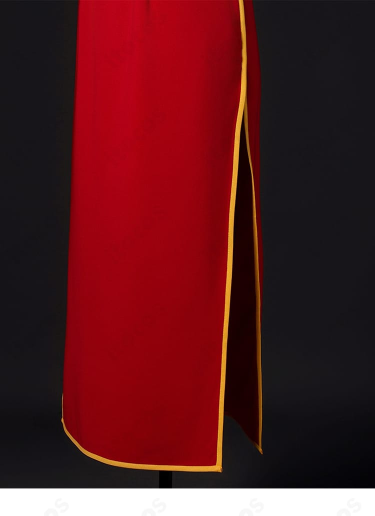 ITOCOS 銀魂 神楽 ノースリーブチャイナドレスのスカート部ディテール。フリルと縁取りデザインの近接画像