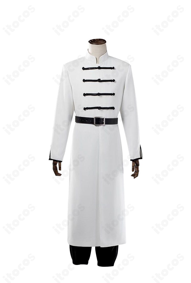 銀魂 神威の白チャイナ衣装（夜兎族衣装）コスプレの正面全体像。白基調のシンプルなラインと高い再現度が分かる画像