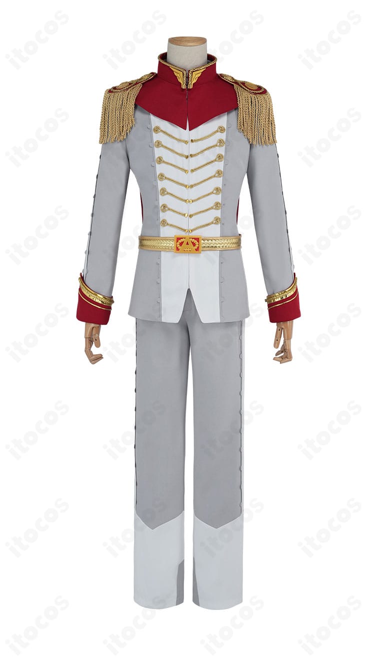 ペルソナ5 ザ・ロイヤル 明智吾郎 怪盗服コスプレの正面図。肩章付きジャケットとベルト配置、胸元のディテールがわかるカット