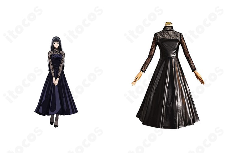 正面合成イメージ：大佛（おさらぎ）の黒ドレス＋ベールとキャラクタービジュアルを重ね、全体の再現度を示す商品正面画像